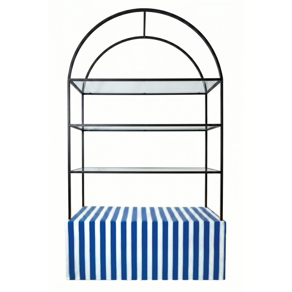 Стеллаж Арчи Черный, перекрас + тумба сине-белая полоска 