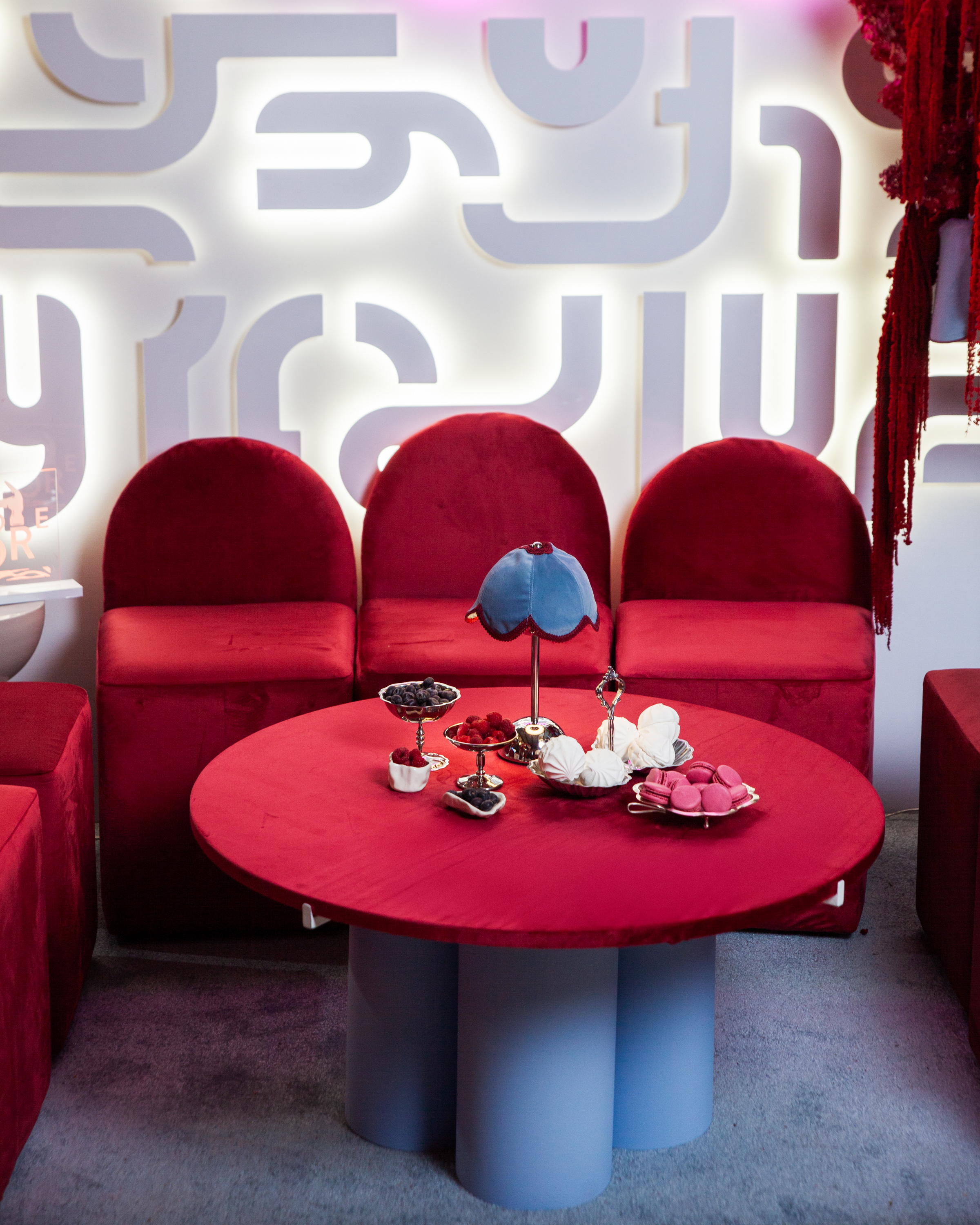 Лампа Dome Цветочек, голубой велюр + бордовая тесьма - Фото миниатюра 3