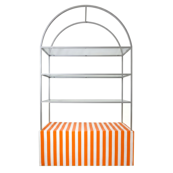 Стеллаж Арчи Серебро, перекрас + тумба оранжево-белая полоска 