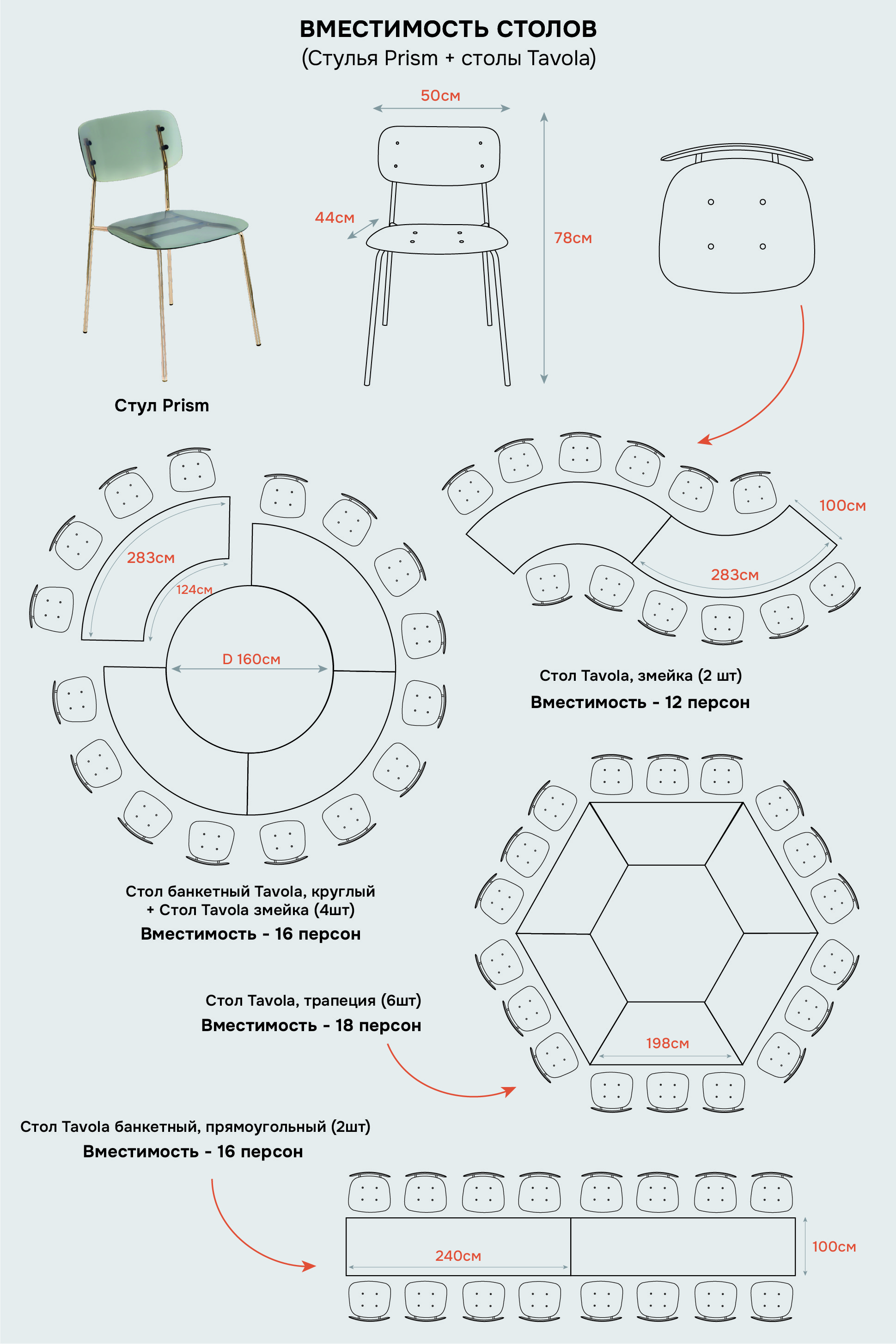 Стол Тавола банкетный, прямоугольный