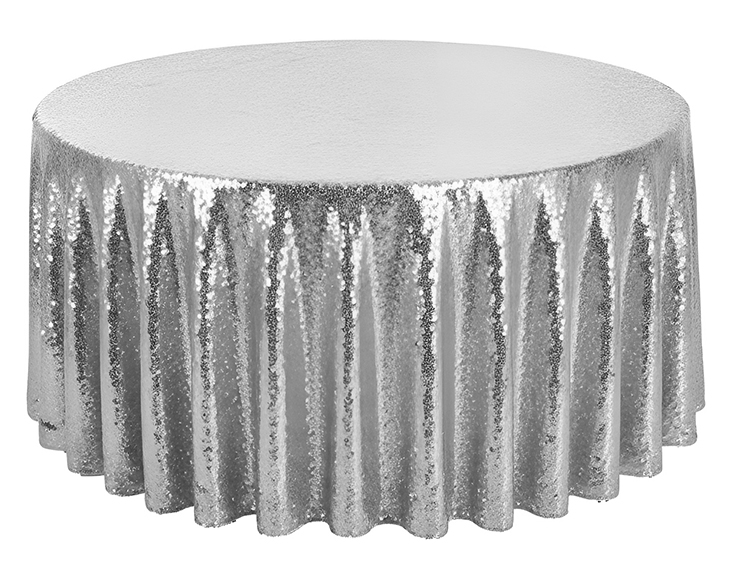 Скатерть с пайетками, круглая, серебряная