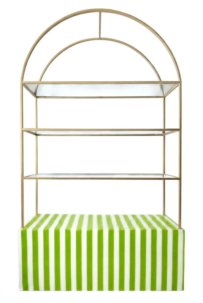 Стеллаж Арчи Золото + тумба зелено-белая полоска 