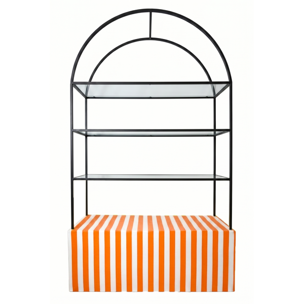 Стеллаж Арчи Черный, перекрас + тумба оранжево-белая полоска 