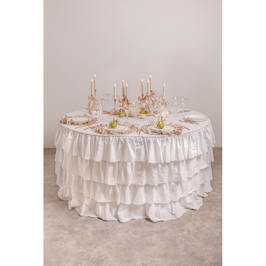Скатерть из хлопка с рюшами, круглая, белая - Фото миниатюра 5
