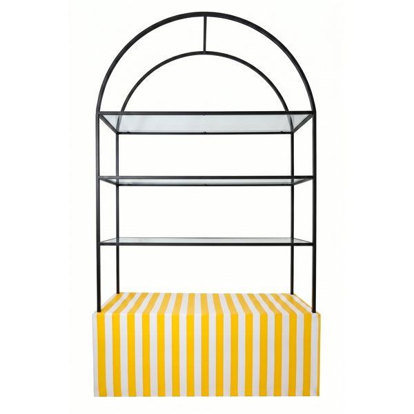 Стеллаж Арчи Черный, перекрас + тумба желто-белая полоска