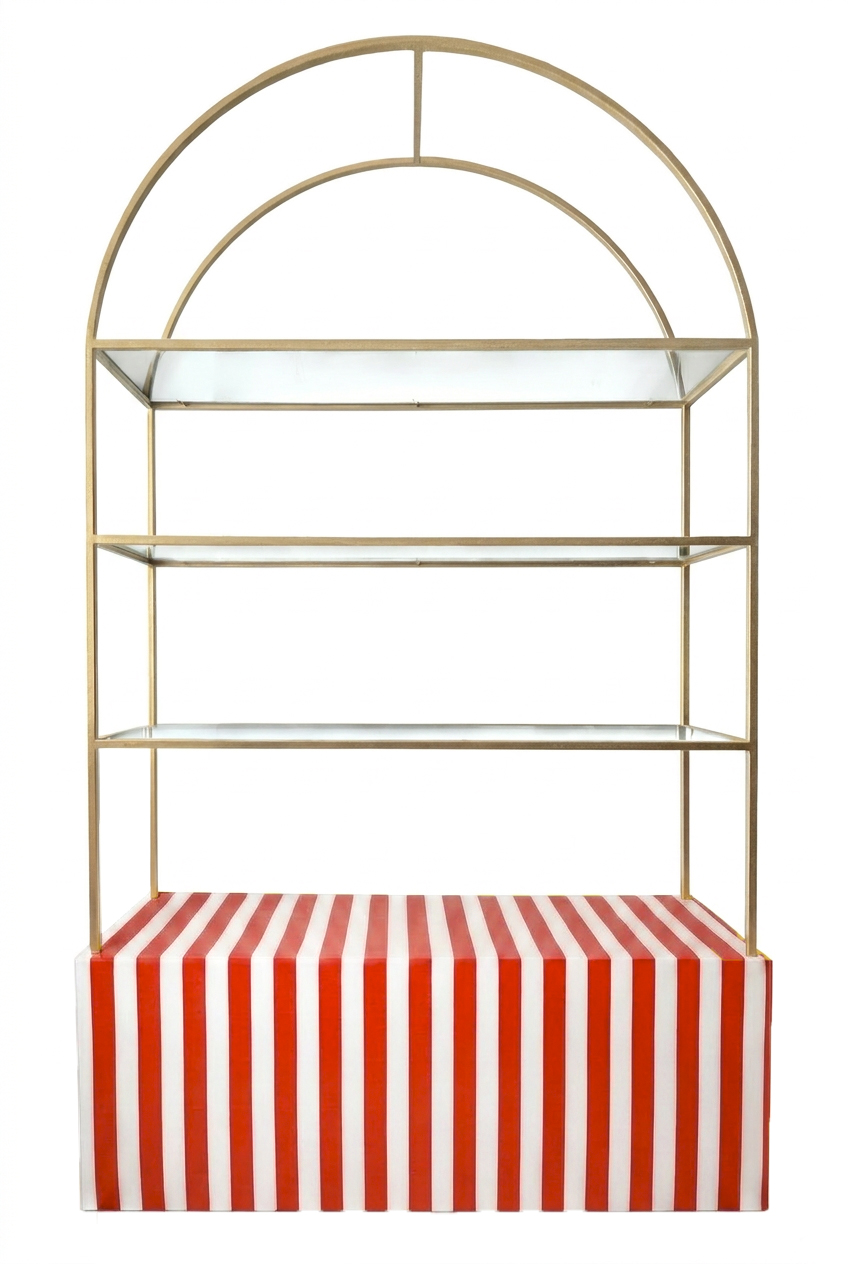 Стеллаж Арчи Золото + тумба красно-белая полоска  
