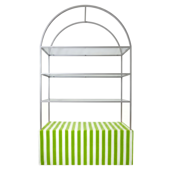 Стеллаж Арчи Серебро, перекрас + тумба зелено-белая полоска 