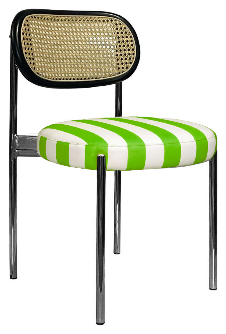 Стул Модерн Серебро, Ротанг в черной раме + зелено-белая полоска