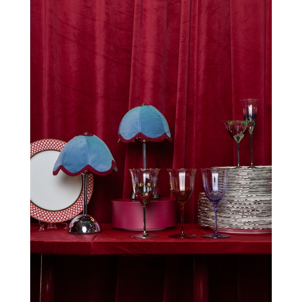 Лампа Dome Цветочек, голубой велюр + бордовая тесьма - Фото 5