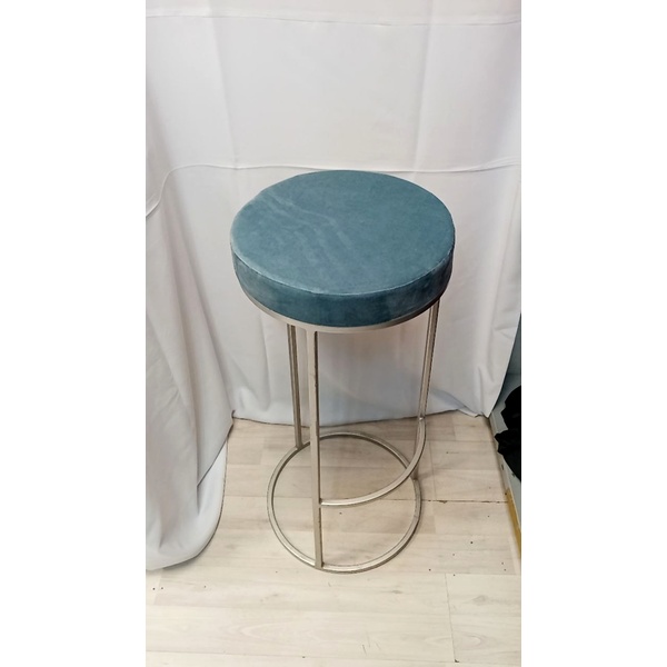 Барный стул серебро, голубой бархат - Фото 2