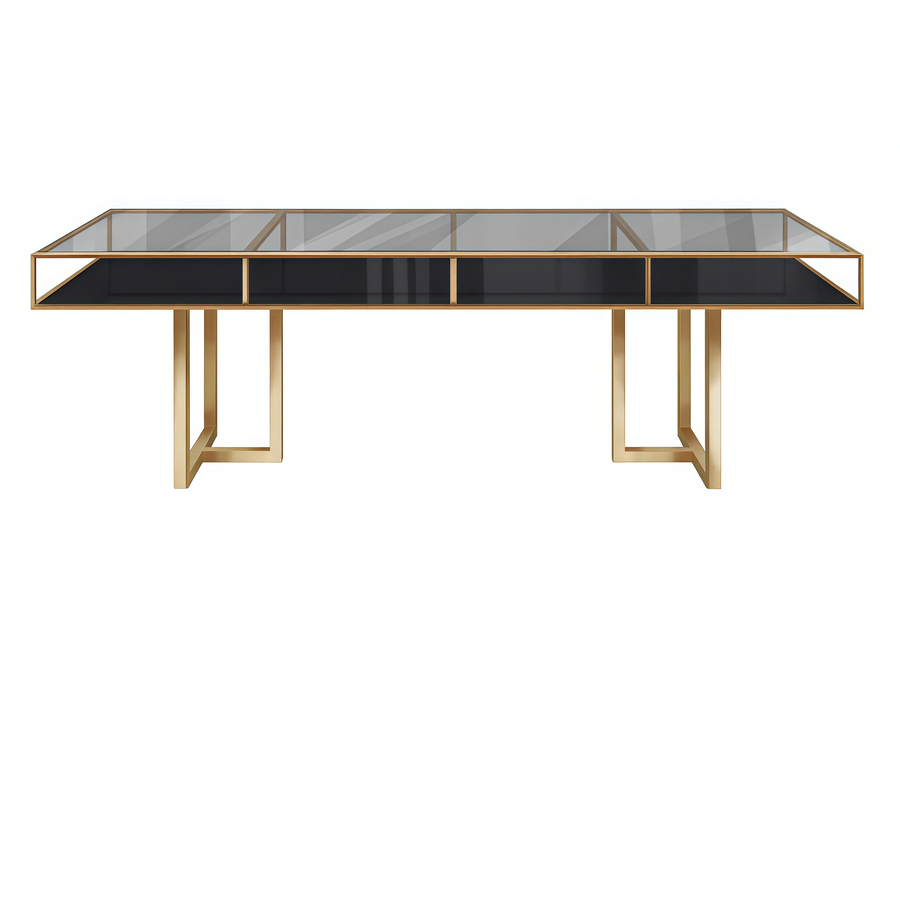 Стол "Loft Gold", дымчатая столешница, черное подстолье - Фото миниатюра 1