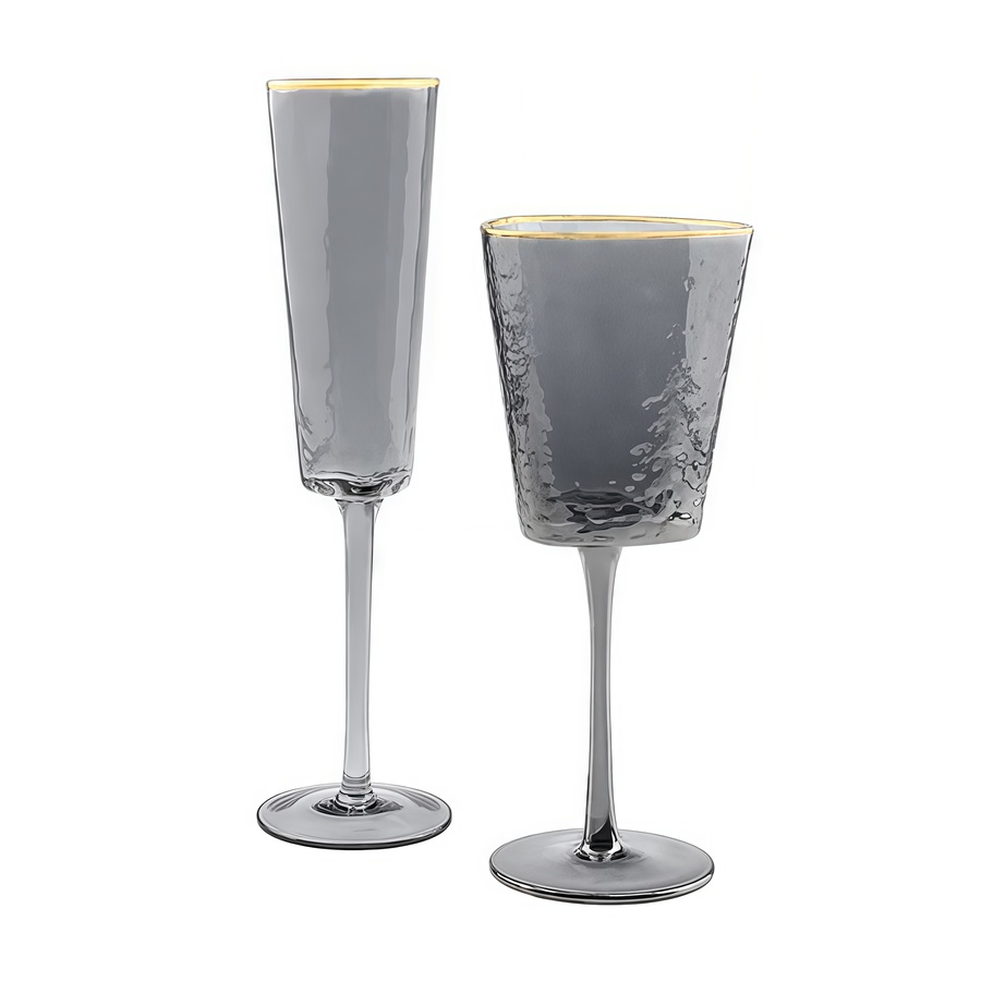 Набор бокалов "Bloom" дымчатые с золотым кантом - Фото основное 1