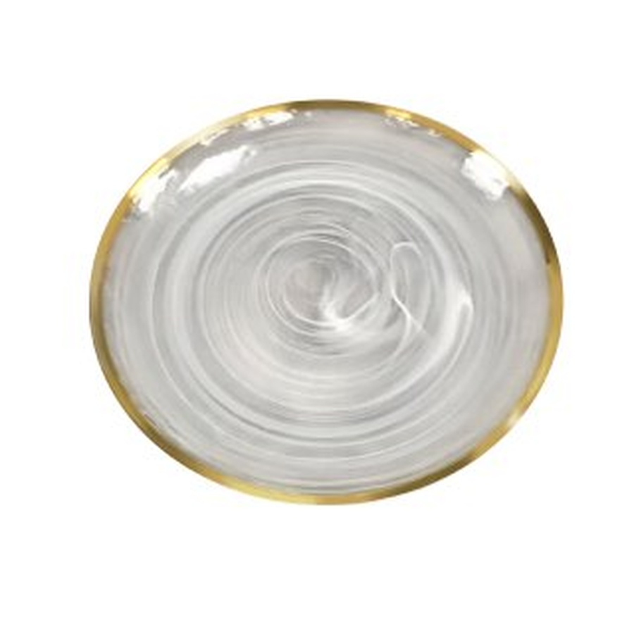 Подстановочная тарелка "White smoke" с золотым кантом - Фото миниатюра 1