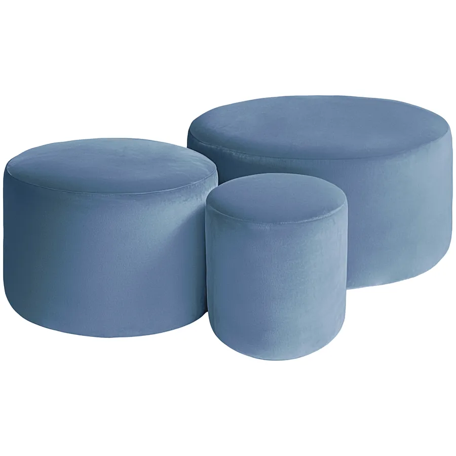 Набор пуфов "Фуфик" голубой сапфир бархат - Фото миниатюра 1