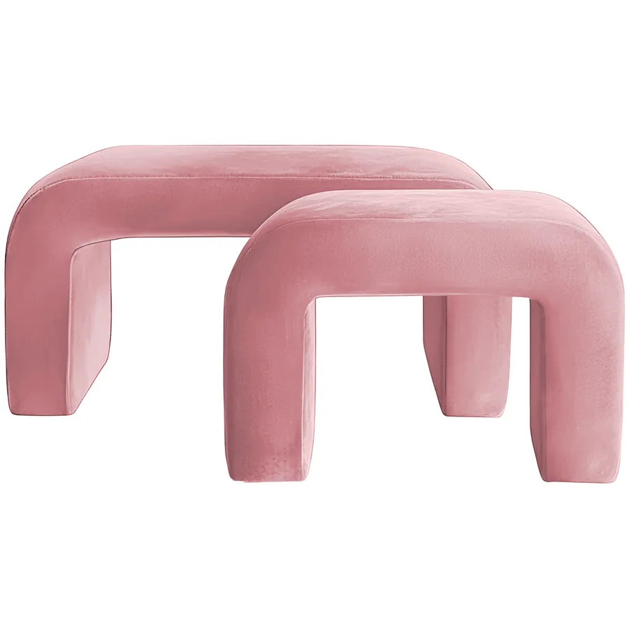 Набор пуфов "Боу" | розовая сакура бархат - Фото миниатюра 1