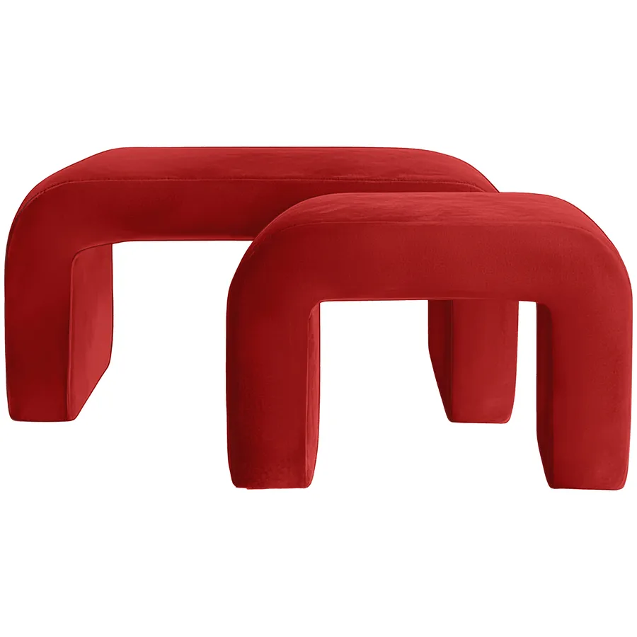 Набор пуфов "Боу" клубничный бархат - Фото миниатюра 1