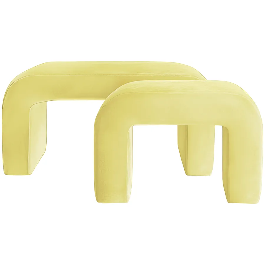 Набор пуфов "Боу" спелая дыня бархат - Фото миниатюра 1