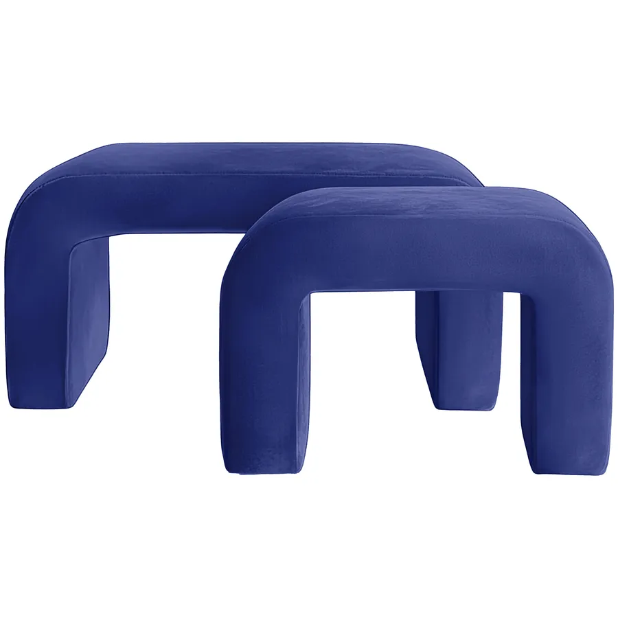 Набор пуфов "Боу" синий Ван Гога бархат - Фото миниатюра 1