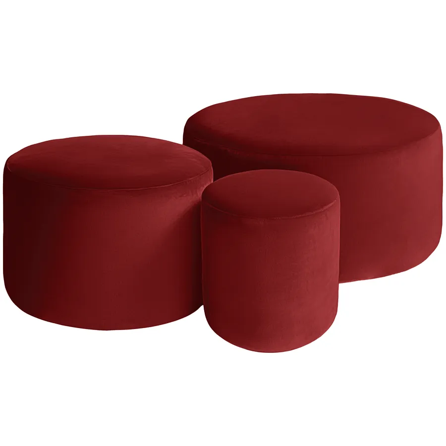 Набор пуфов "Фуфик" гранатовый бархат - Фото миниатюра 1