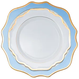 Набор тарелок "Тайга" бело-голубые с кантом 33 и 26см