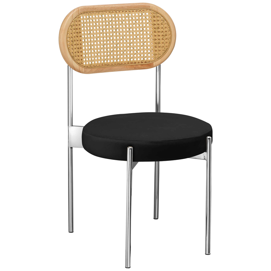 Стул «Тотем» серебряный, черный бархат с ротанговой спинкой натуральной - Фото основное 1