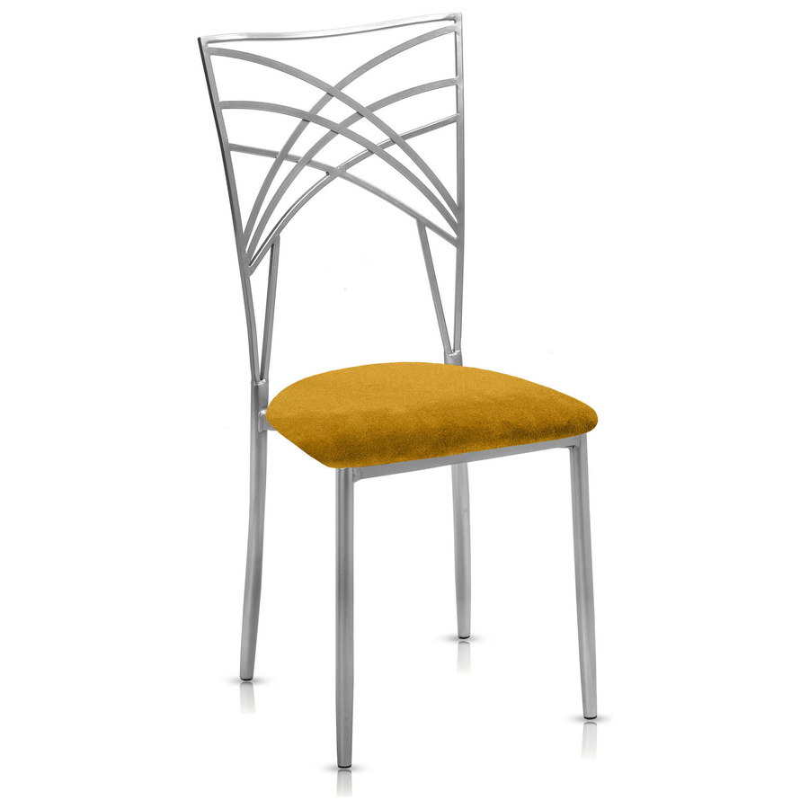 Стул «Хамелеон» серебряный, горчичная подушка из бархата - Фото основное 1