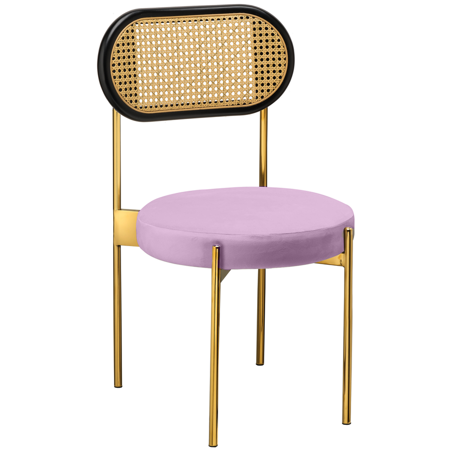 Стул «Тотем» золотой, пыльно-лавандовый бархат с ротанговый спинкой черной - Фото основное 1