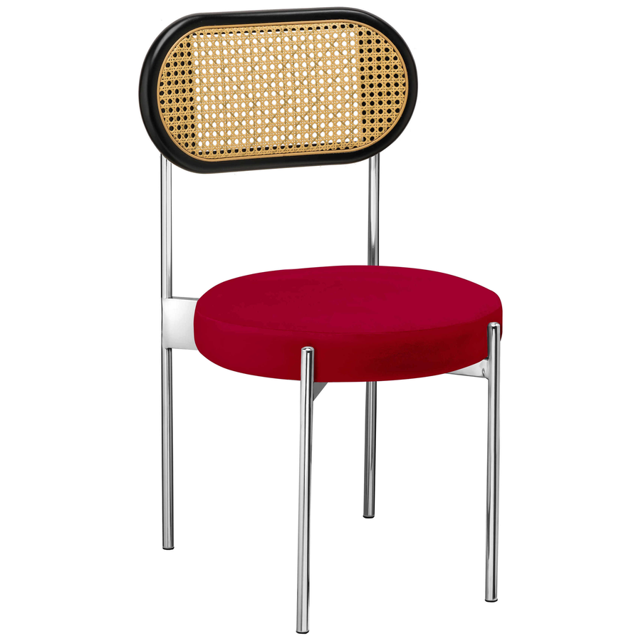 Стул «Тотем» серебряный, красная малина бархат с ротанговый спинкой черной - Фото миниатюра 1