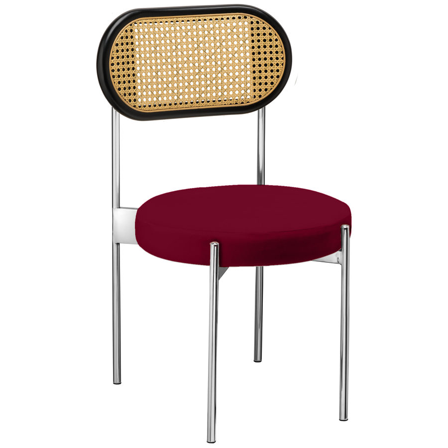 Стул «Тотем» серебряный, бордовый бархат с ротанговый спинкой черной - Фото основное 1