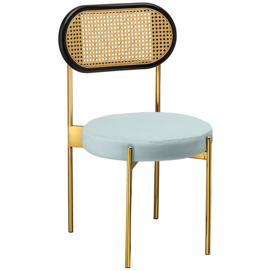 Стул «Тотем» золотой, голубой бархат с ротанговый спинкой черной - Фото основное 1