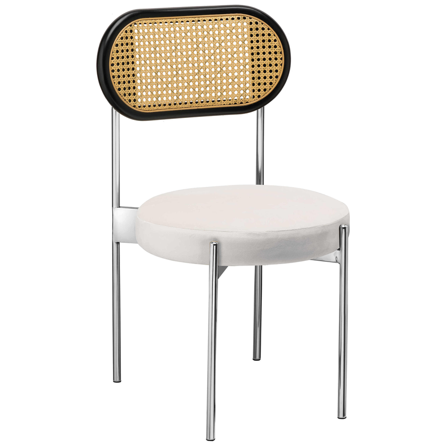 Стул «Тотем» серебряный, белый теплый бархат с ротанговый спинкой черной - Фото основное 1
