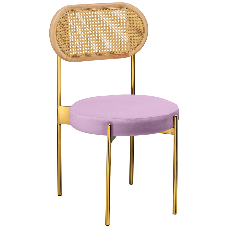Стул «Тотем» золотой, пыльно-лавандовый бархат с ротанговой спинкой натуральной - Фото основное 1