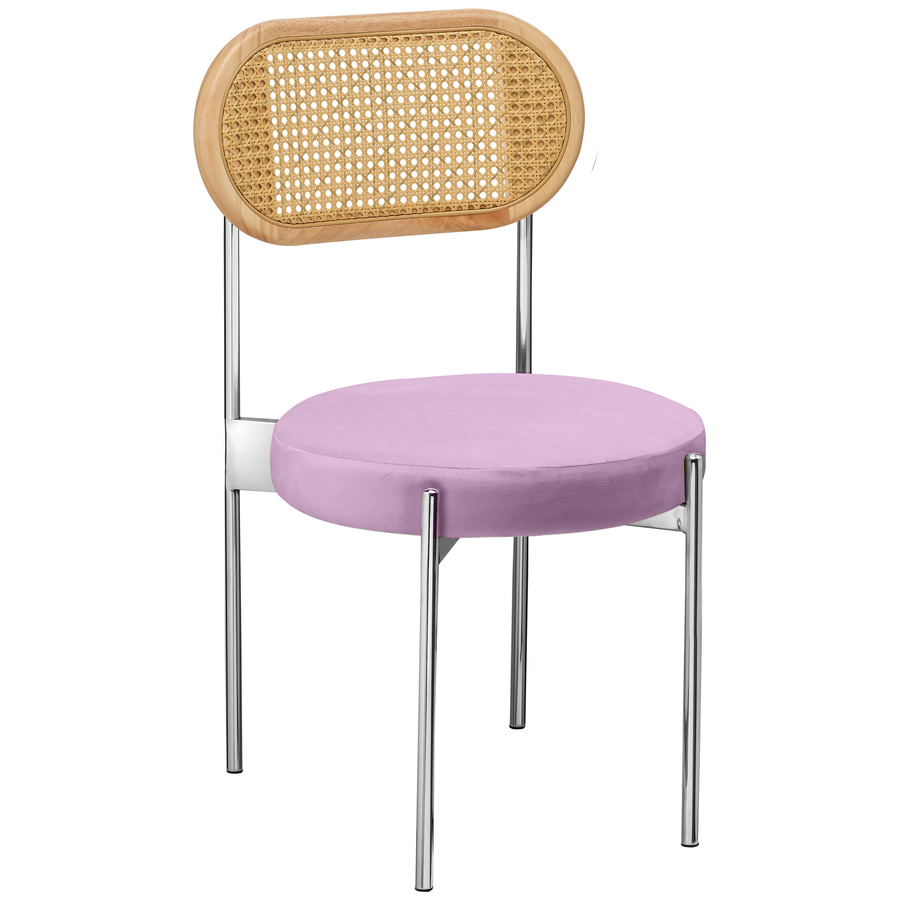 Стул «Тотем» серебряный, пыльно-лавандовый бархат с ротанговой спинкой натуральной - Фото основное 1