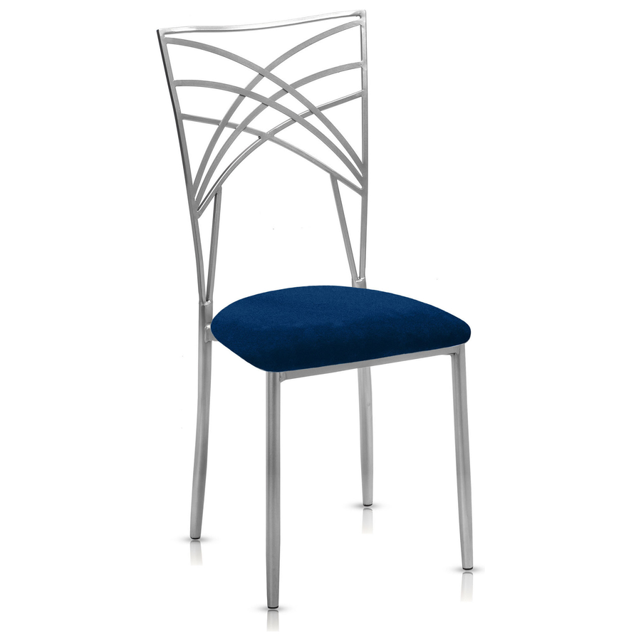 Стул «Хамелеон» серебряный, темно-синяя подушка из бархата - Фото основное 1