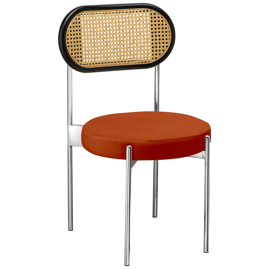 Стул «Тотем» серебряный, терракотовый бархат с ротанговый спинкой черной - Фото основное 1