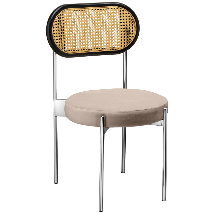 Стул «Тотем» серебряный, серо-бежевый теплый бархат с ротанговый спинкой черной - Фото основное 1