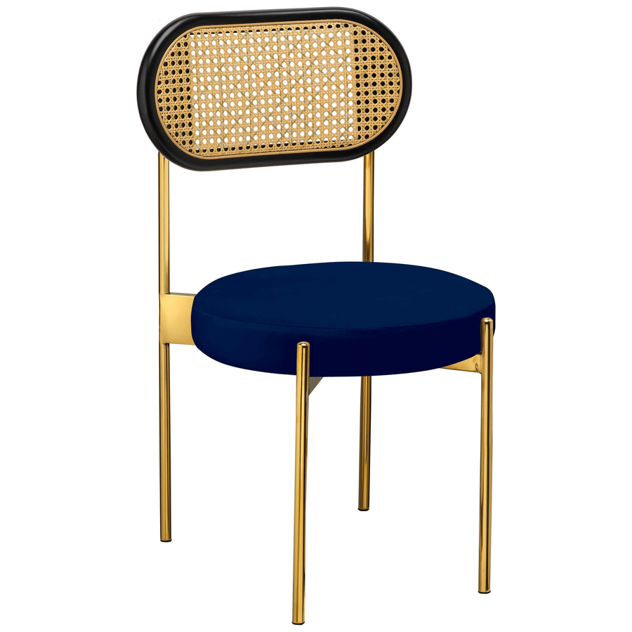 Стул «Тотем» золотой, синий бархат с ротанговый спинкой черной - Фото основное 1