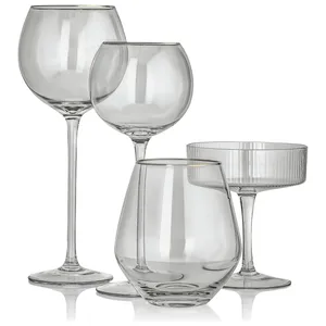 Бокал для красного вина «Санко» дымчатый с золотым кантом - Фото 2