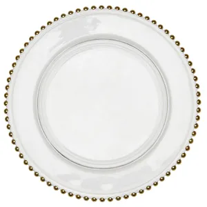 Подстановочная тарелка "Бусинки" прозрачная с золотыми бусинами - Фото 1