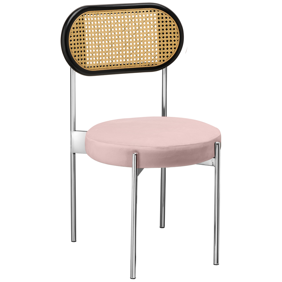 Стул «Тотем» серебряный, пыльно-розовый бархат с ротанговый спинкой черной - Фото миниатюра 1