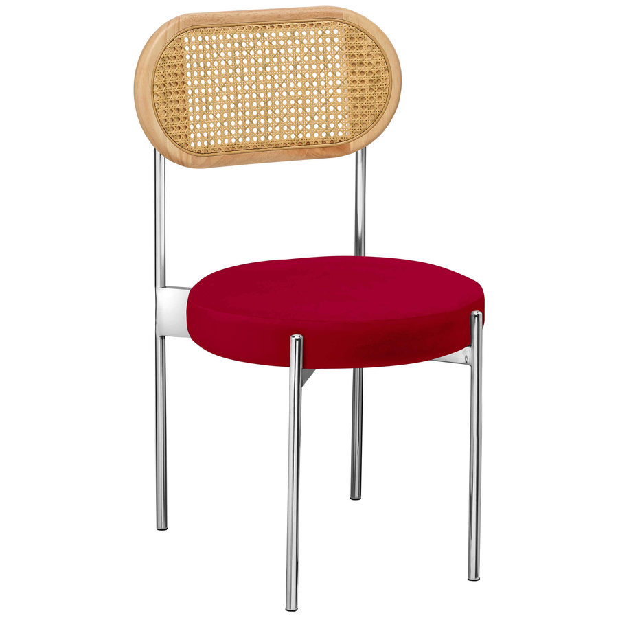 Стул «Тотем» серебряный, красная малина бархат с ротанговой спинкой натуральной - Фото основное 1