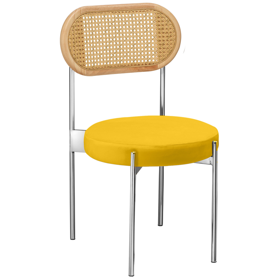 Стул «Тотем» серебряный, желтый бархат с ротанговой спинкой натуральной - Фото основное 1
