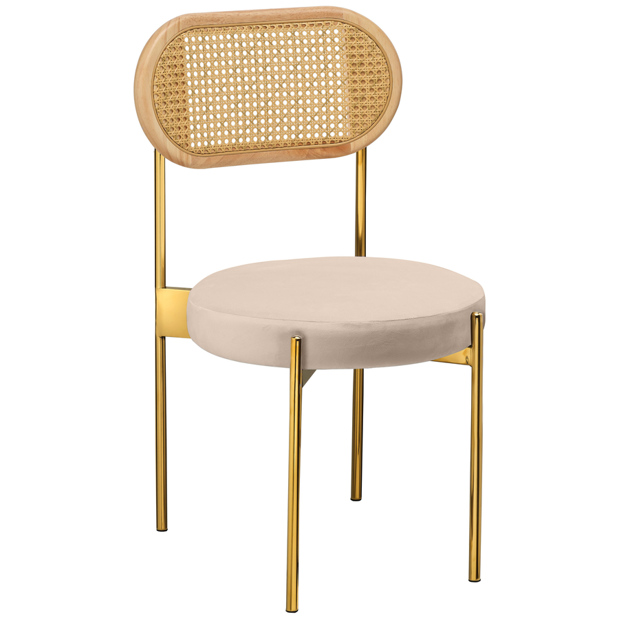 Стул «Тотем» золотой, кремовый бархат с ротанговой спинкой натуральной - Фото основное 1