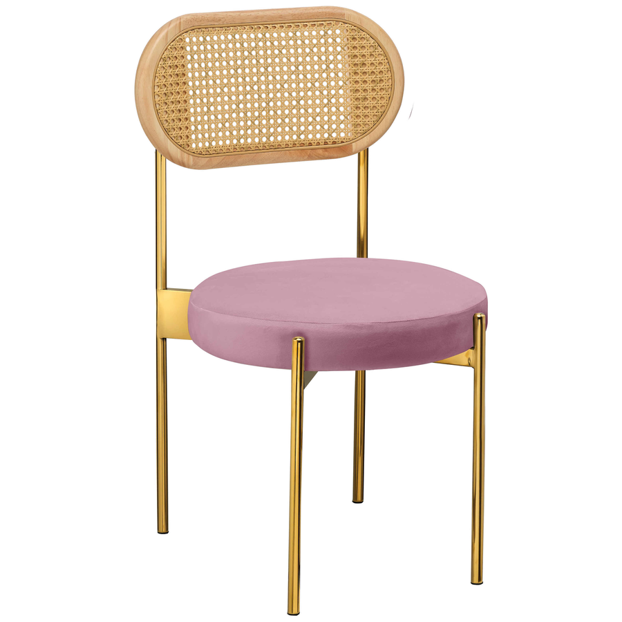 Стул «Тотем» золотой, розовый бархат с ротанговой спинкой натуральной - Фото основное 1
