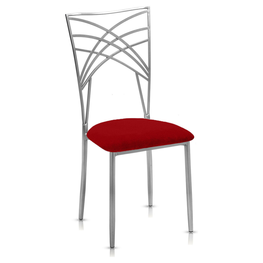 Стул «Хамелеон» серебряный, красная подушка из бархата - Фото миниатюра 1