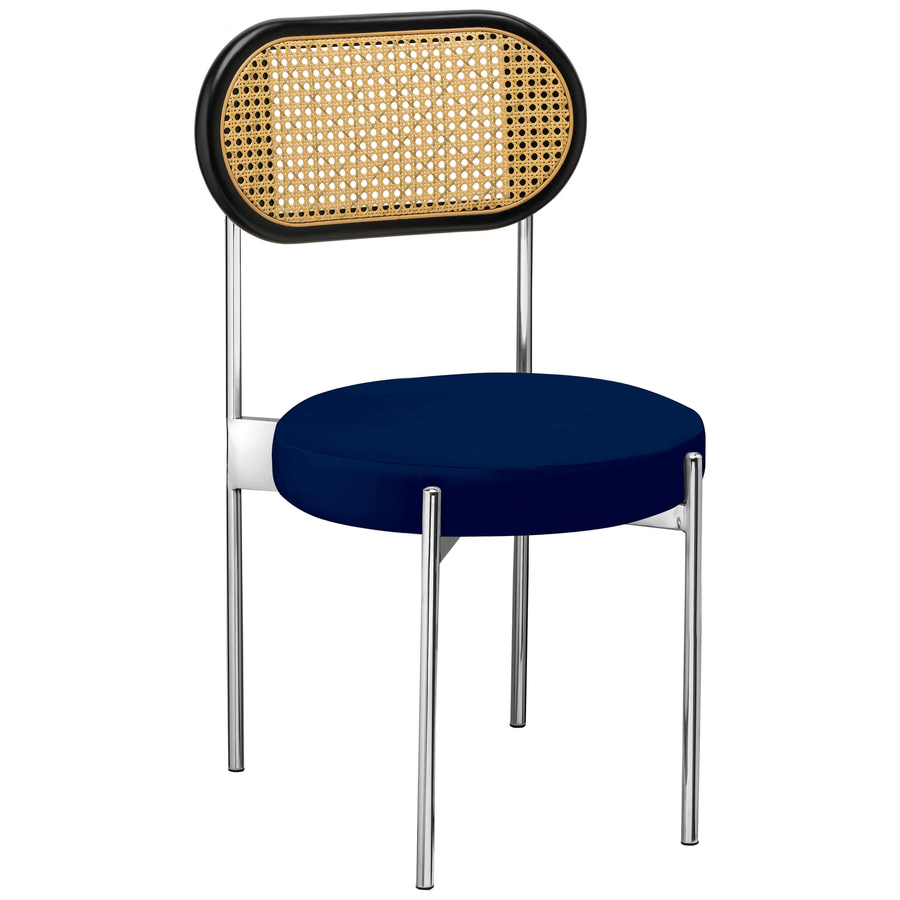 Стул «Тотем» серебряный, синий бархат с ротанговый спинкой черной - Фото основное 1