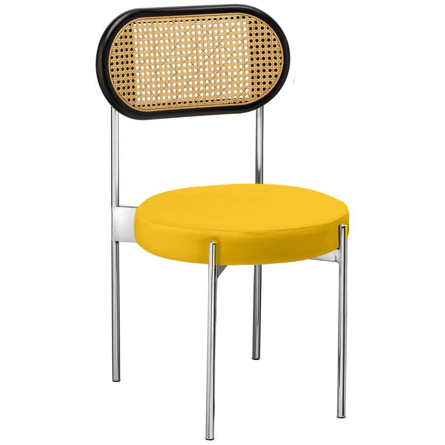 Стул «Тотем» серебряный, желтый бархат с ротанговый спинкой черной - Фото основное 1