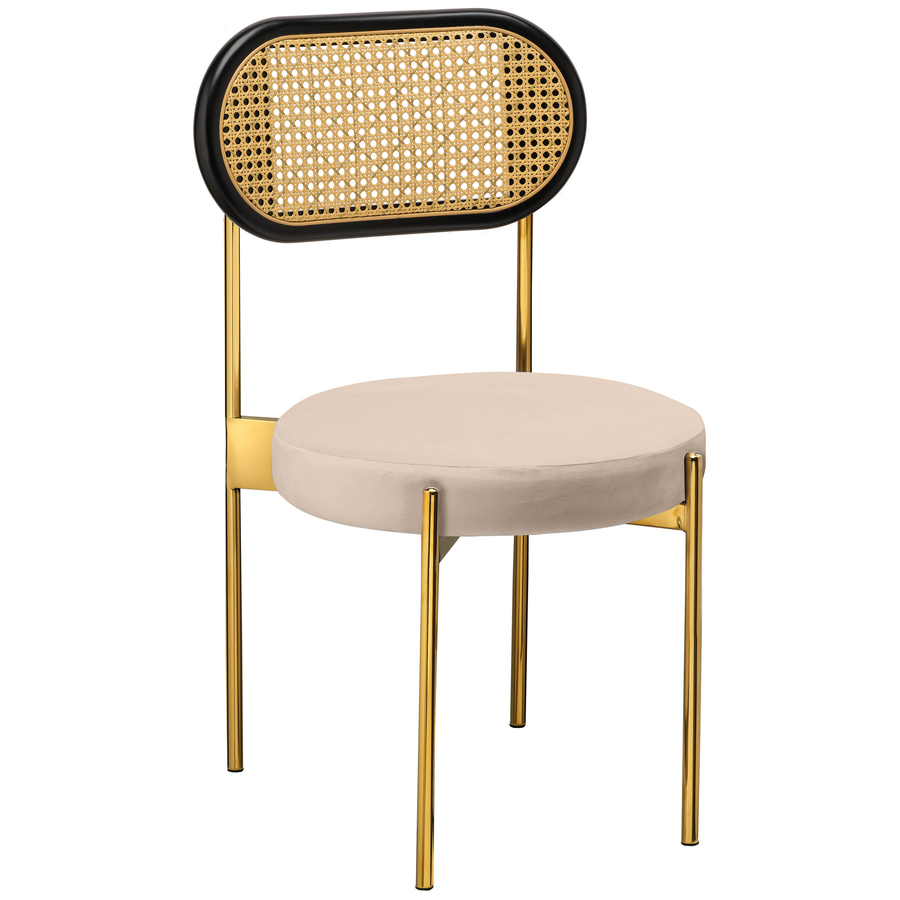 Стул «Тотем» золотой, кремовый бархат с ротанговый спинкой черной - Фото основное 1