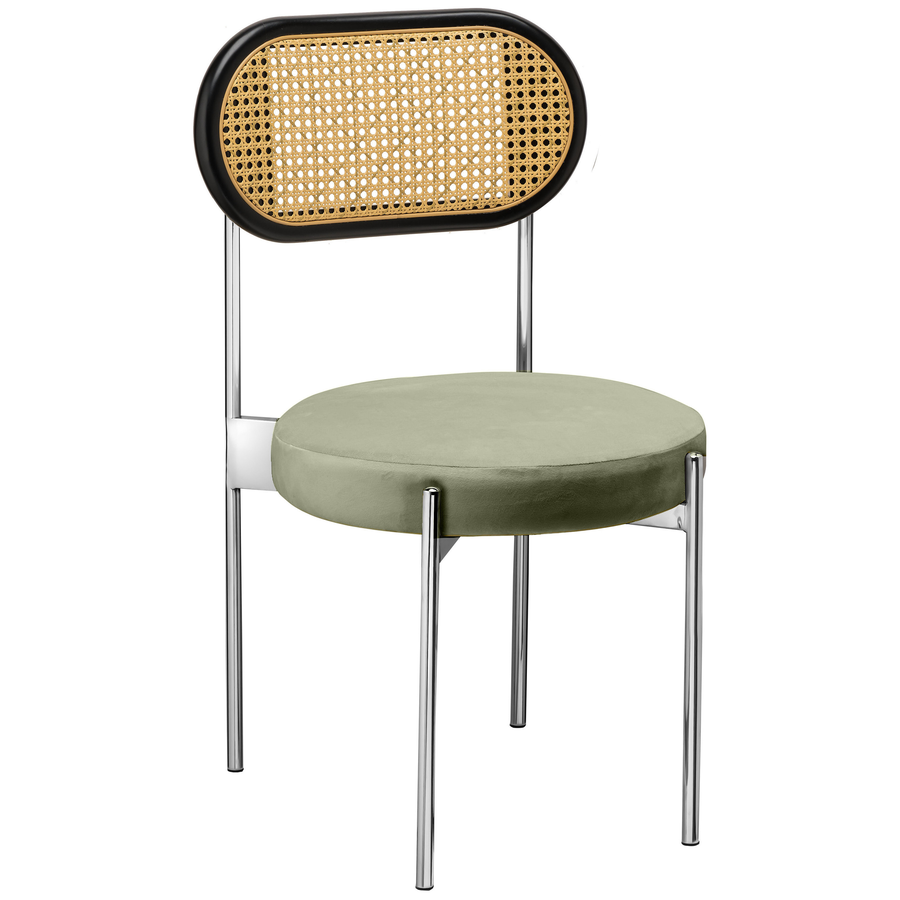 Стул «Тотем» серебряный, пыльно-зеленый бархат с ротанговый спинкой черной - Фото миниатюра 1