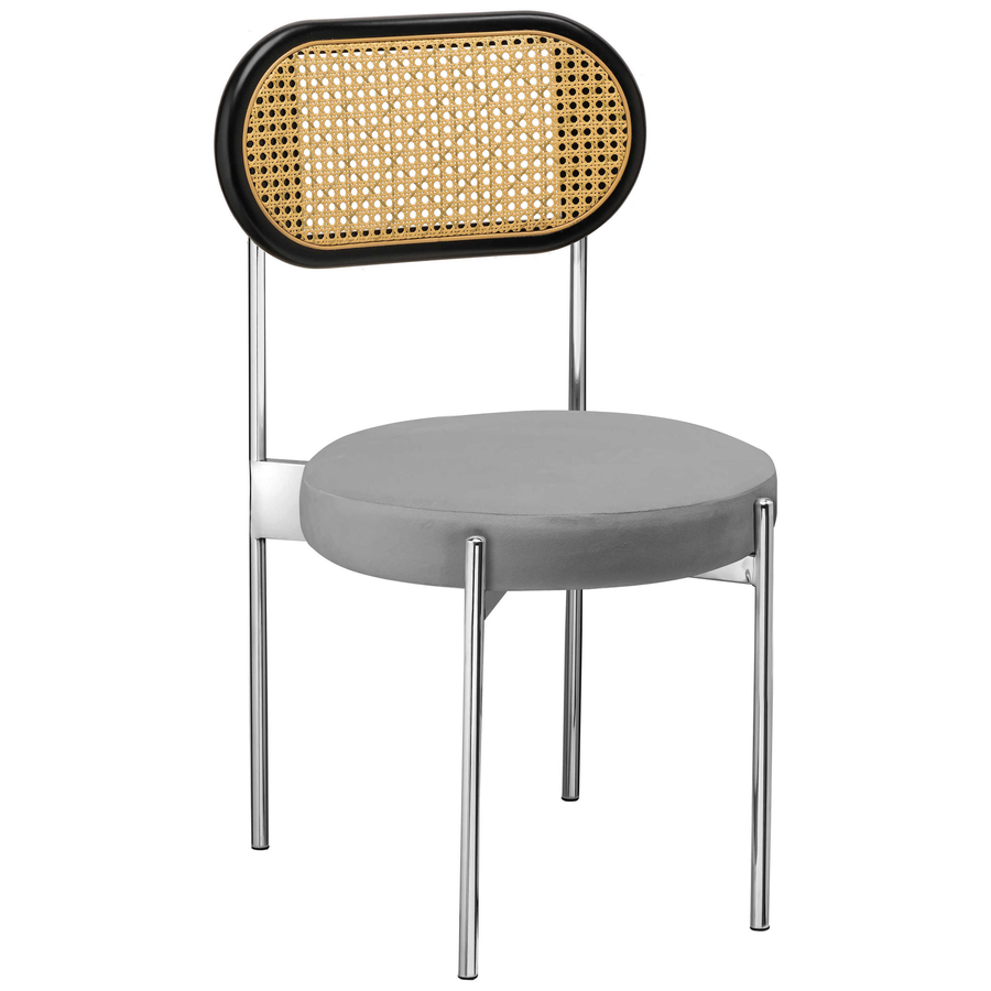 Стул «Тотем» серебряный, серый бархат с ротанговый спинкой черной - Фото основное 1